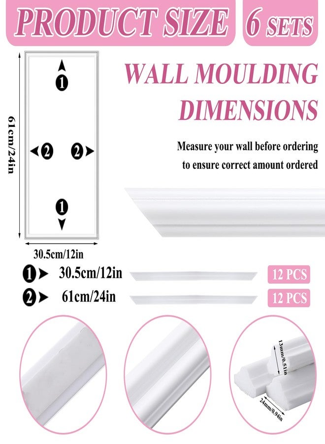 Colingmill 6 Set Accent Wall Molding Kit Premade Wainscoting Panels Wall Molding Peel and Stick Panel White Pre Cut Trim for Walls Picture Frame Molding for Home Decoration (12 x 24 Inch) - Image 2